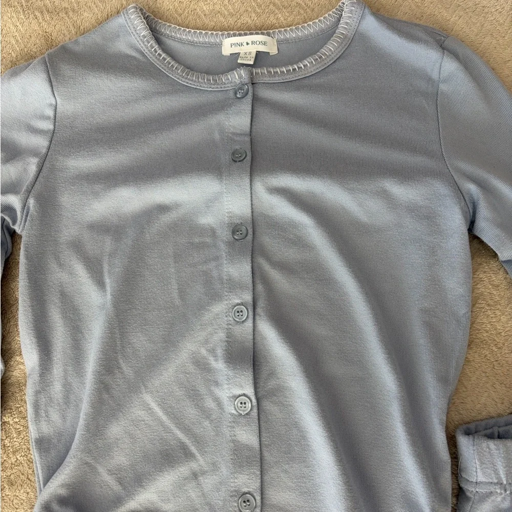 Pink Rose Light Blue Button-Front Top - Picture 3 of 4